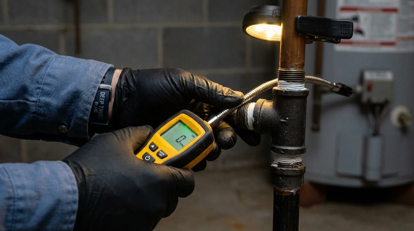 Gas leak detection with electronic sniffer by Johns Plumbing LLC in Bayard