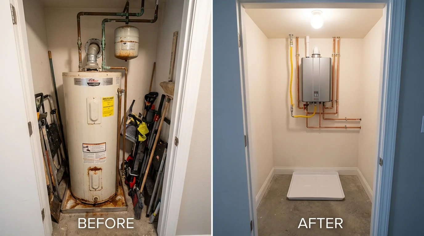 Tank water heater versus wall-mounted tankless unit comparison for Bayard, NE homeowners