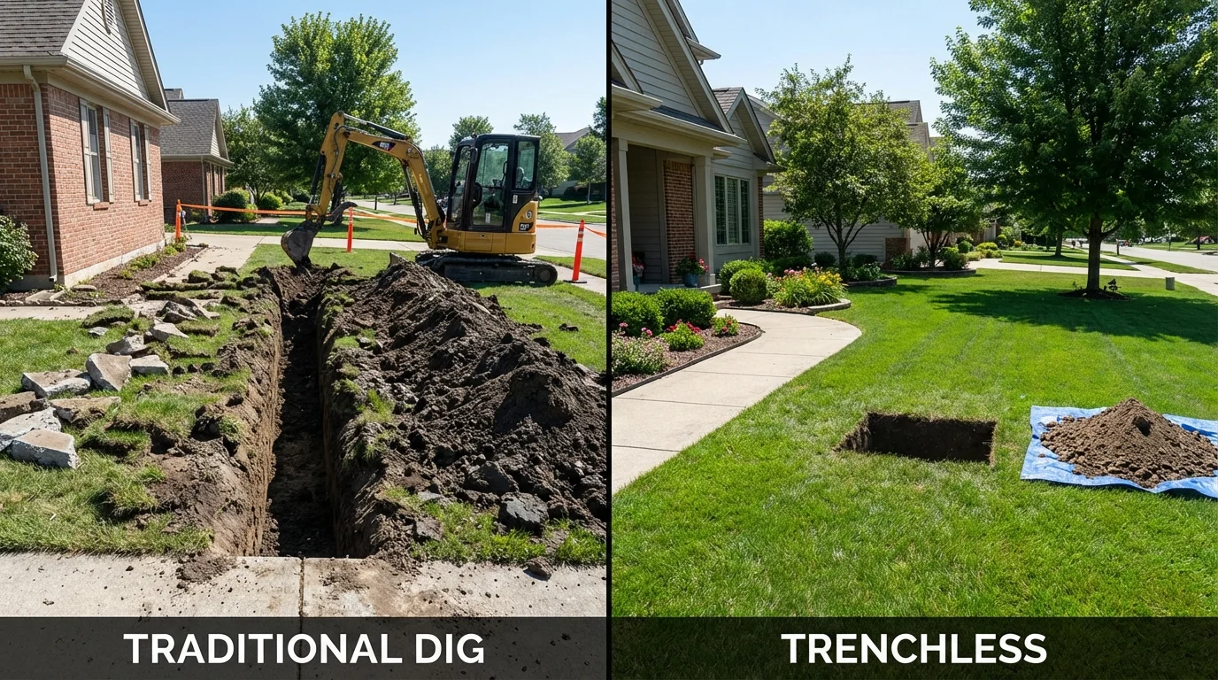 Trenchless sewer repair with minimal yard damage versus traditional excavation in Bayard, NE